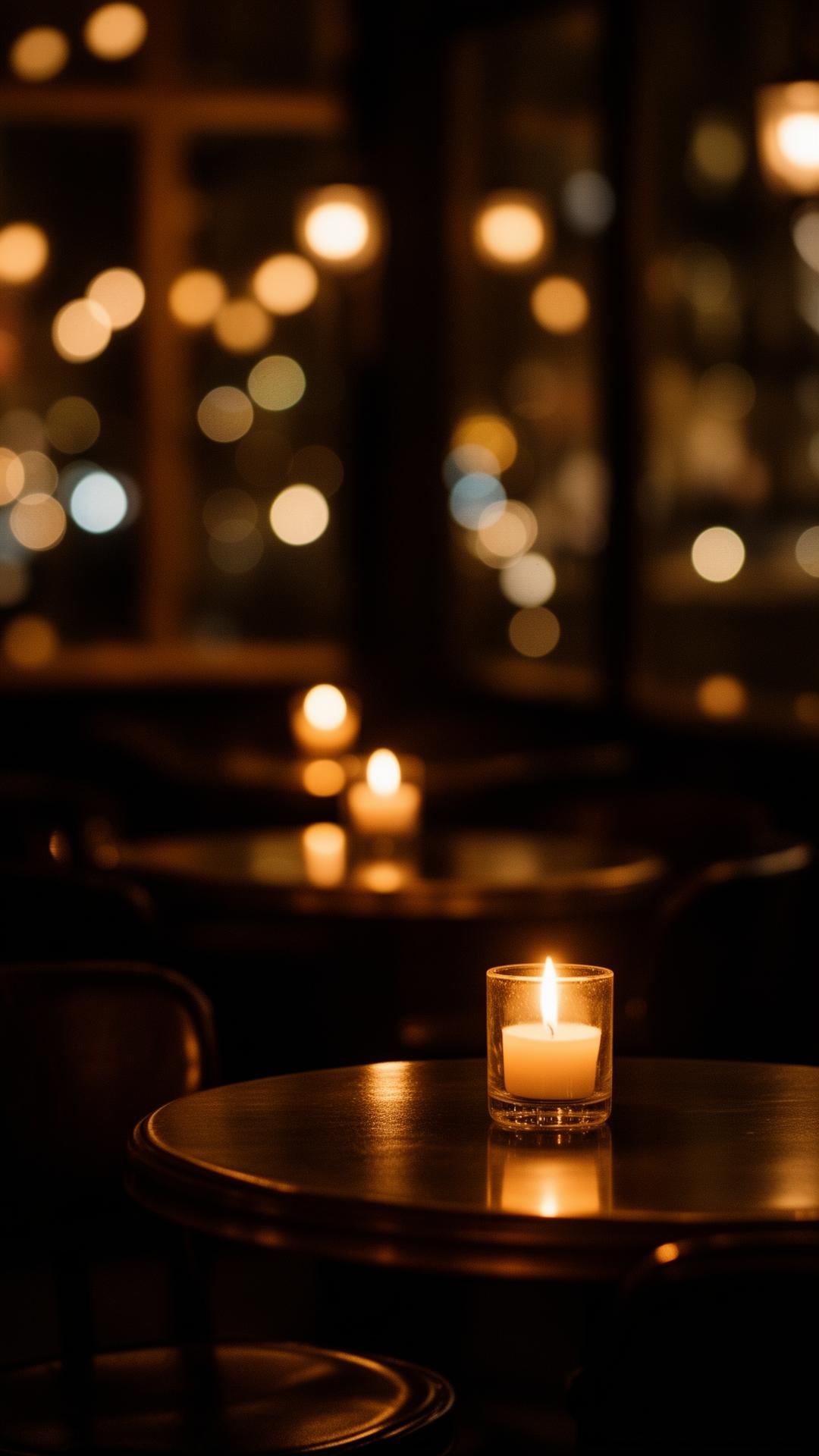 Atmosphère feutrée d'un café à la lueur d'une bougie